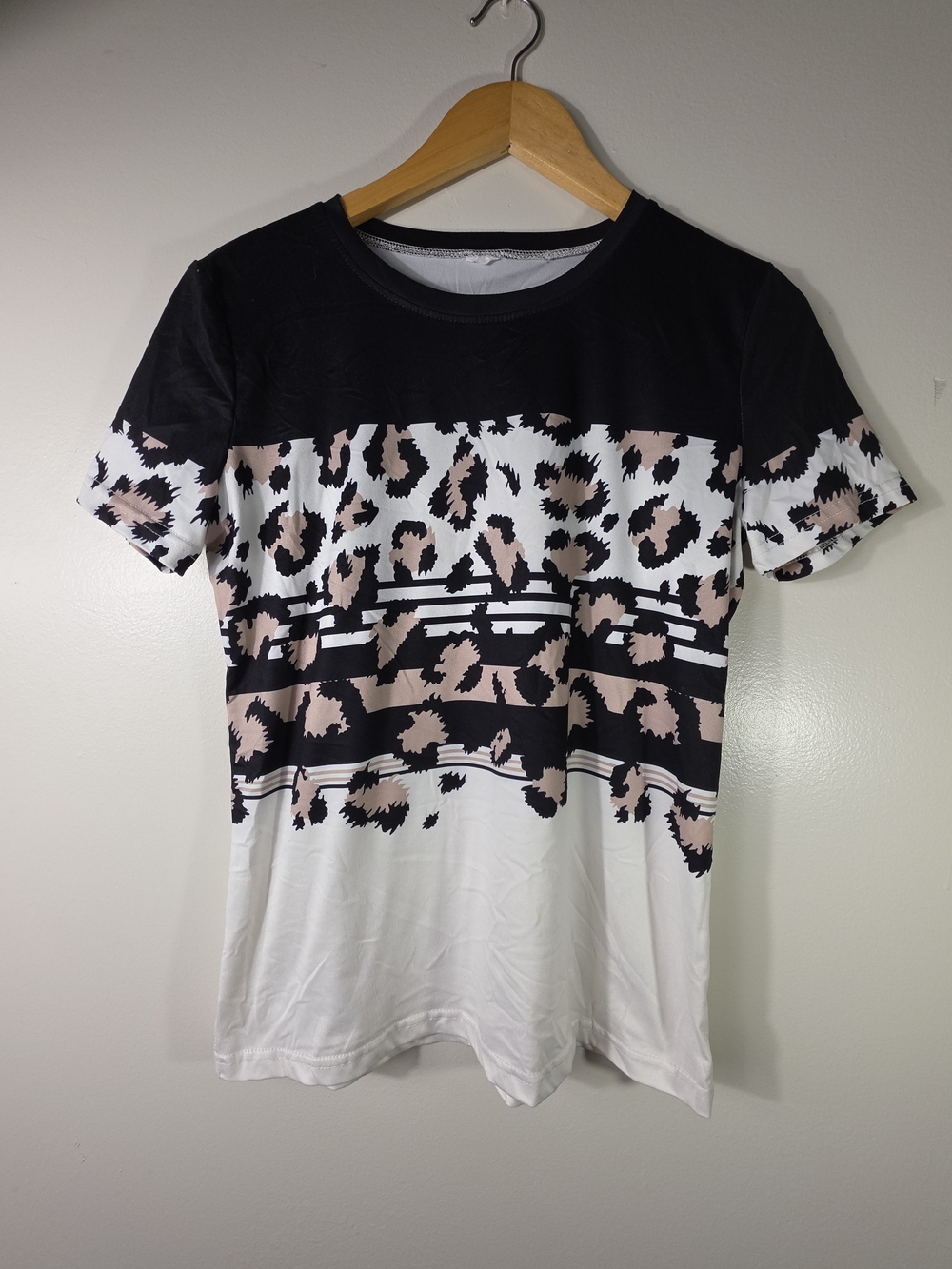 Shein Colorblock Leopard Print Short Sleeve Tee Size S